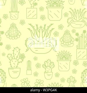 Kakteen und Sukkulenten nahtlose Muster. Thin Line Design. Zimmerpflanzen. Vector Illustration Stock Vektor