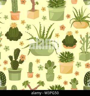 Kakteen und Sukkulenten nahtlose Muster. Zimmerpflanzen. Vector Illustration Stock Vektor