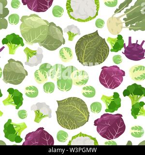 Kohl nützlichen Merkmale nahtlose Muster. Gartenbau, Landwirtschaft. Flat Style Design. Vector Illustration Stock Vektor