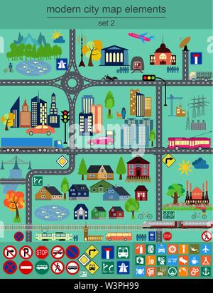 Moderne Stadtplan Elemente für die Erstellung ihrer eigenen Infografiken, Karten. Vector Illustration Stock Vektor