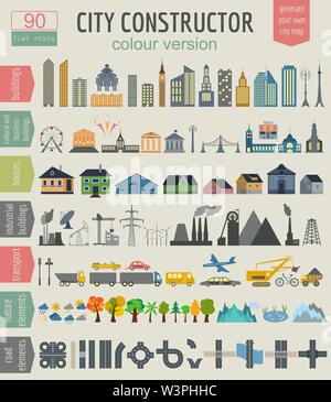 Stadtplan Generator. Elemente für Ihren perfekten Stadt. Farbe Version. Vector Illustration Stock Vektor