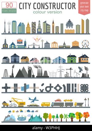 Stadtplan Generator. Elemente für Ihren perfekten Stadt. Farbe Version. Vector Illustration Stock Vektor