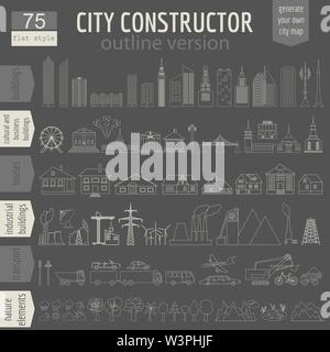 Stadtplan Generator. Elemente für Ihren perfekten Stadt. Outline Version. Vector Illustration Stock Vektor