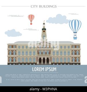Stadt Gebäude grafische Vorlage. Rathaus. Rigas Kuppel. Vector Illustration Stock Vektor