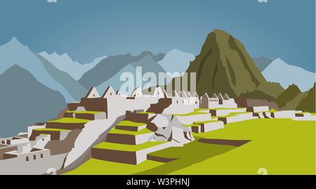 Stadt Gebäude grafische Vorlage. Peru. Machu Picchu. Vector Illustration Stock Vektor