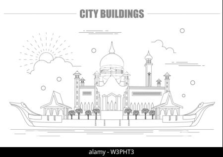 Stadt Gebäude grafische Vorlage. Sultan Omar Moschee. Brunei. Vector Illustration Stock Vektor