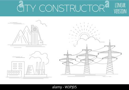 Große Stadt Map Creator. Haus Konstruktor. Infrastruktur, Industrie, Verkehr. Outline Version. Ihre perfekte Stadt machen. Vector Illustration Stock Vektor