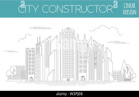 Große Stadt Map Creator. Outline Version. Haus Konstruktor. House, Cafe, Restaurant, Shop, Infrastruktur, Industrie, Verkehr, Dorf und Gebiete Stock Vektor