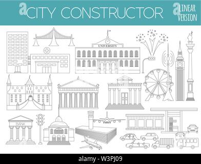 Große Stadt Map Creator. Outline Version. Haus Konstruktor. House, Cafe, Restaurant, Shop, Infrastruktur, Industrie, Verkehr, Dorf und Gebiete Stock Vektor