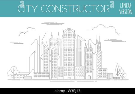 Große Stadt Map Creator. Outline Version. Haus Konstruktor. House, Cafe, Restaurant, Shop, Infrastruktur, Industrie, Verkehr, Dorf und Gebiete Stock Vektor