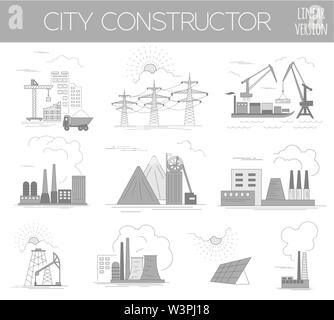 Große Stadt Map Creator. Haus Konstruktor. Infrastruktur, Industrie, Verkehr. Outline Version. Ihre perfekte Stadt machen. Vector Illustration Stock Vektor