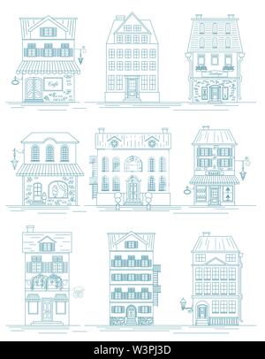 Große Stadt Map Creator. Outline Version. Haus Konstruktor. House, Cafe, Restaurant, Shop, Infrastruktur, Industrie, Verkehr, Dorf und Gebiete Stock Vektor