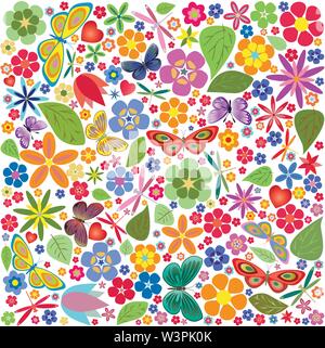 Blumen und Schmetterlinge, farbige Muster. Vektor-illustration Stock Vektor