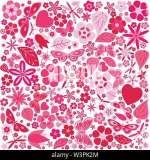 Blumen und Schmetterlinge, farbige Muster. Vektor-illustration Stock Vektor