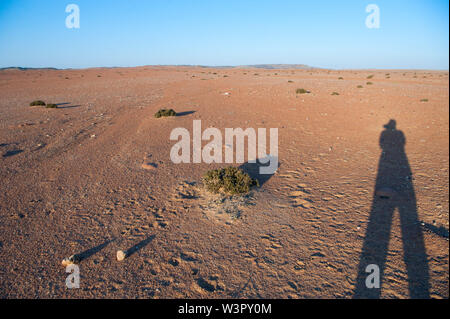 Rauen Namibischen Wüste Licht, Namibia Schatten des Fotografen (Amos Gal RIP) auf dem Boden Stockfoto