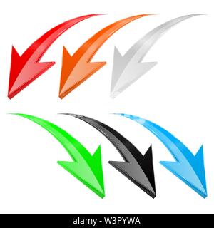Nach-unten-Pfeile. Satz farbiger 3d-glänzenden Web Icons Stock Vektor