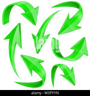 Grüne Pfeile gesetzt. Gebogene Icons Sammlung Stock Vektor