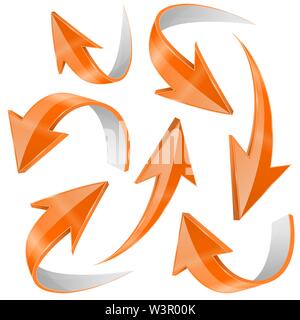 Orangefarbene Pfeile gesetzt. Gebogene Icons Sammlung Stock Vektor