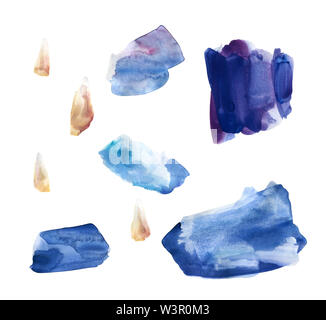 Satz von blauen und violetten Aquarell Flecken Stockfoto