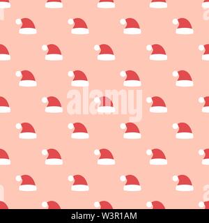 Santa Claus Hüte auf rosa Hintergrund. Weihnachten Abbildung: Muster. Stock Vektor