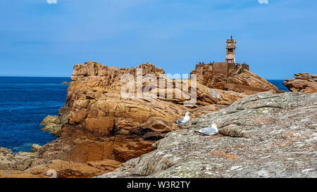 Bréhat Leuchtturm auf der Ile de Bréhat, Cotes-d'Armor, Bretagne, Frankreich Stockfoto