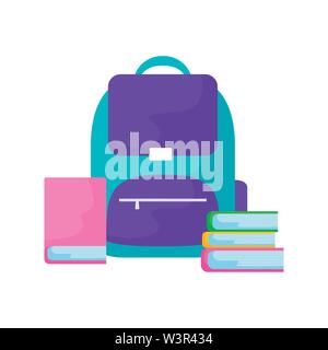 Schule Taschen mit Stapel Bücher Vector Illustration Design Stock Vektor