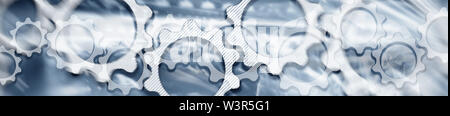 Panoramic Image Getriebe auf Abstrakten Business Technology Hintergrund Stockfoto