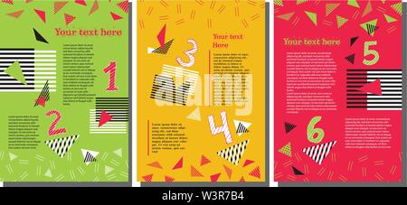 Set mit 3 bunten Vektor Vorlagen für Text mit Zahlen Stock Vektor