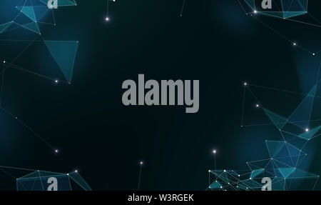 Blockchain Netzwerk. Abstrakte verbunden Dots auf schwarzem Hintergrund Stockfoto