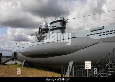 Das U-Boot U-995 ist ein U-Boot vom Typ VIIC/41 der deutschen Kriegsmarine, das jetzt als Museum in Laboe an der Ostsee geöffnet ist. Stockfoto