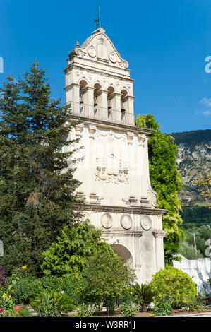 Glockenturm des Klosters Agios Gerasimos, Kefalonia, Ionische Inseln, Griechenland, Europa Stockfoto