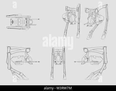 Science Fiction CAD Design - Zeichnung von Walker Fahrzeug origInal Design auf 3D-CAD-produziert. Stockfoto