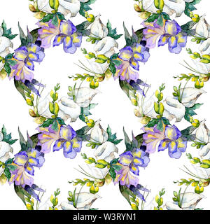 Blumenstrauß Blumen botanischen Blumen. Aquarell Hintergrund Abbildung. Nahtlose Muster. Stockfoto