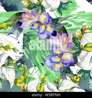 Blumenstrauß Blumen botanischen Blumen. Aquarell Hintergrund Abbildung. Nahtlose Muster. Stockfoto