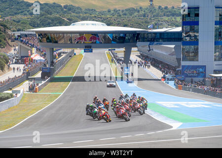 Moto GP Rennen starten Jerez de la Frontera, Spanien 2019. Vierte Station des Wettbewerbs. Stockfoto