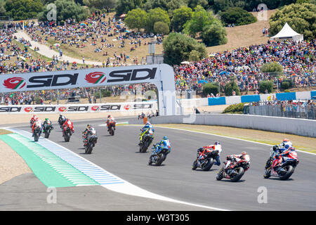 Moto GP Rennen starten Jerez de la Frontera, Spanien 2019. Vierte Station des Wettbewerbs. Stockfoto