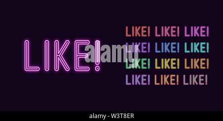 Neon text Wie, ausdrucksstarken Titel. Satz von glühenden wie Word in Neon style mit transparenten Hintergrundbeleuchtung. Vector Kit, rot rosa lila violett blau Azure gre Stock Vektor