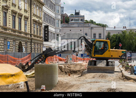 Bauarbeiten an Erjavceva Straße in Ljubljana, Slowenien Stockfoto