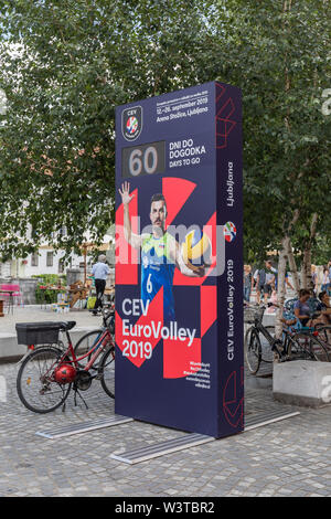 Zählen Sie die Tage bis zum 2019 CEV Volleyball Europameisterschaft, Ljubljana, Slowenien Stockfoto