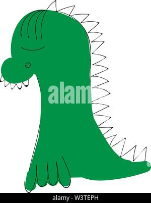 Einen traurigen kleinen grünen Drachen, Vector, Farbe, Zeichnung oder Abbildung. Stock Vektor