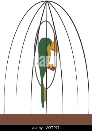 Eine Karikatur eines grünen Papagei in einem Käfig, Vector, Farbe, Zeichnung oder Abbildung. Stock Vektor