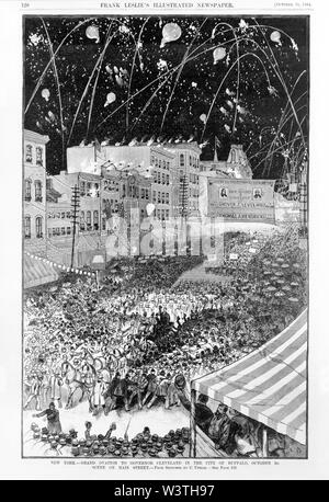 New York. Grand Ovation an Gouverneur Cleveland in der Stadt Buffalo, 2. Oktober d. Szene auf der Hauptstraße, aus Skizzen von C. Upham, Frank Leslie's Illustrierte Zeitung, 11. Oktober 1884 Stockfoto