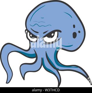 Wütend blue Octopus, Illustration, Vektor auf weißem Hintergrund. Stock Vektor