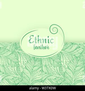 Hochzeit Einladung Karte mit weißen Raum und Zierpflanzen doodle Muster. Ethnische federn Kulisse. Vector Illustration Stock Vektor