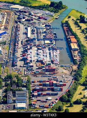 Luftaufnahme, Logistik Bereich Logport Rheinhausen, Logport 1 Rhein Rheinhafen, Rheinhausen, DIT Duisburg Intermodal Terminal GmbH, D3T Stockfoto