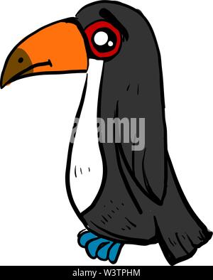 Traurig toucan Vogel, Illustration, Vektor auf weißem Hintergrund. Stock Vektor