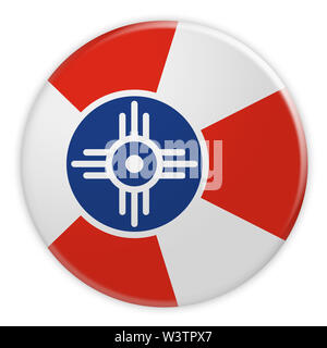 US Stadt Button: Wichita, Kansas Flagge Abzeichen, 3d-Abbildung auf weißem Hintergrund Stockfoto