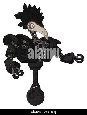 Automat mit Elementen: Vogel Schädel Kopf, weißen Augäpfeln, Krähe Feder Design, schwere obere Brust, schwere mech Brust, Einrad Rad. Material:... Stockfoto