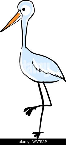 Blauer Storch stehend, Illustration, Vektor auf weißem Hintergrund. Stock Vektor