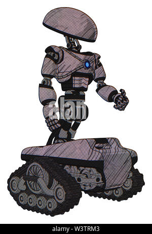 Automat mit Elementen: Kuppel Kopf, Brust exoshielding, blaue Energie Kern, Tank Titel. Material: dunkle Skizze Linien. Lage: mit Blick auf... Stockfoto